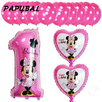 

13pcs 30" mickey minnie number 1 foil balloons 12inch helium latex globos baby shower birthday party decor supplies kids toys