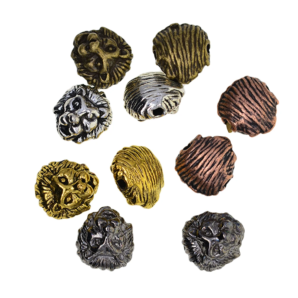 10Pcs Assorted Lion Head Spacer Beads Bracelets Charms Pendants Jewelry DIY