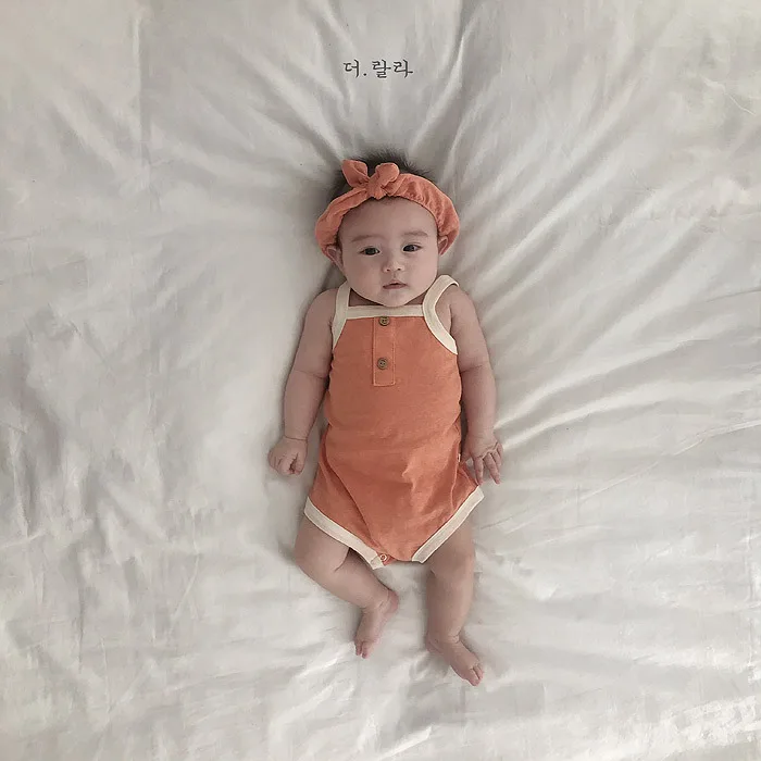 Летний комбинезон на подтяжках для новорожденных, корейский стиль, тонкие хлопковые комбинезоны для новорожденных, повязка на голову, одежда для малышей, цельная одежда