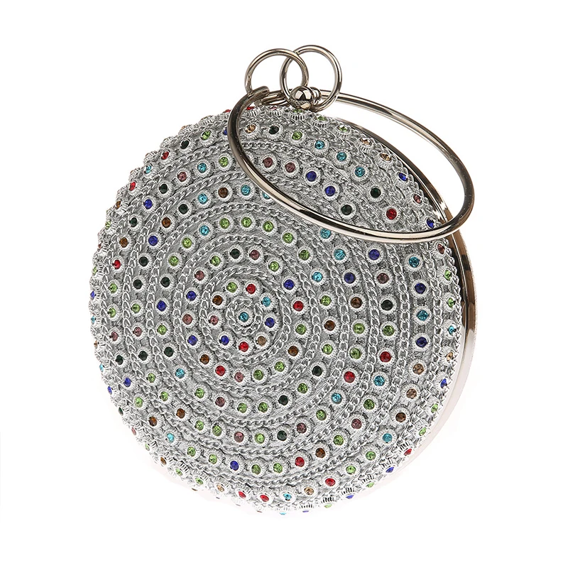 Round ball Evening Bag luxury rhinestone Purse clutch Colorful Diamond Wedding Clutches Gold Silver chains Handbags ZD1307