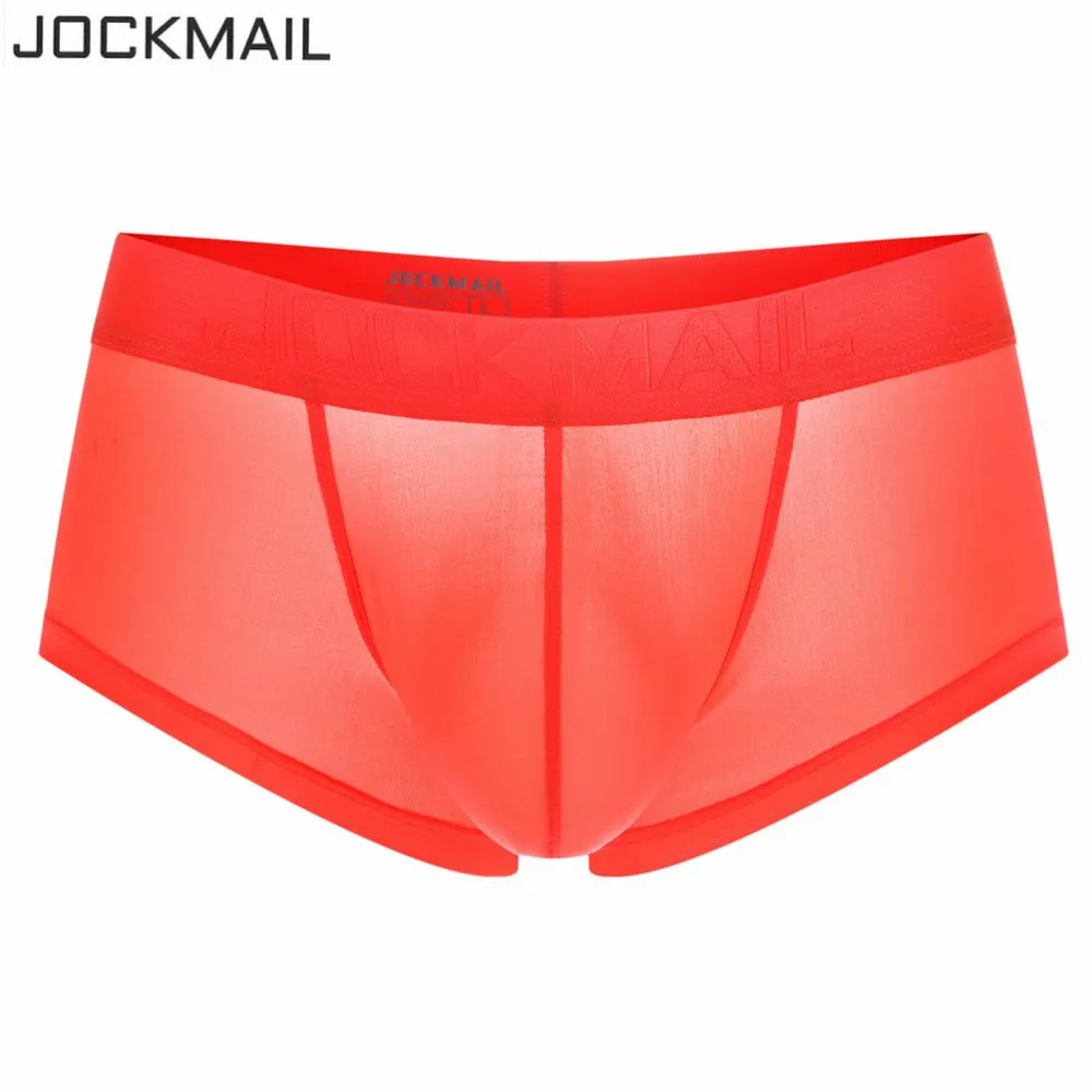 JOCKMAIL Сексуальный боксер Мужское нижнее белье дышащий шелк светло-голубого цвета cueca U выпуклый пенис мешок боксершорты Гей Нижнее белье твердые мужские трусы