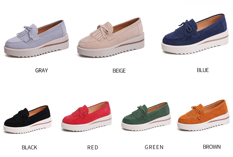 O16U Spring Women Flat Platform Shoes Suede Leather Tassel Loafers Slip on Casual Shoes Women Moccasins Ladies Creepers