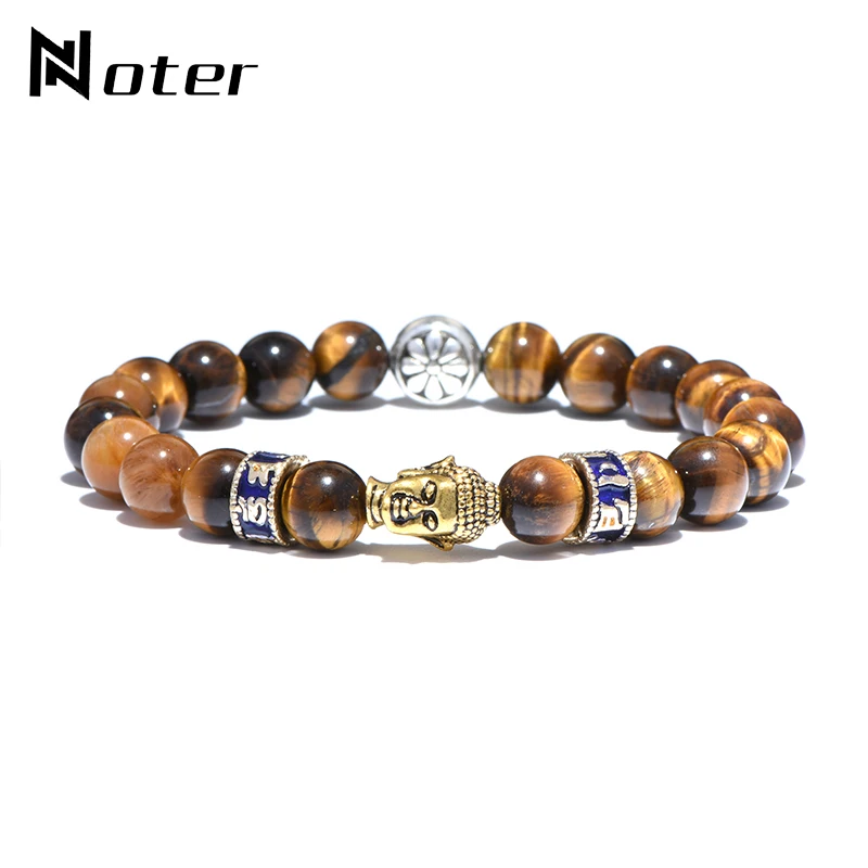 

Trendy 8mm Tiger eyes Stone Bracelet Men Women Charm Gold Silver Color Buddha Braslet Yoga Prayer Jewelry Ethnic Braclet Pulsera