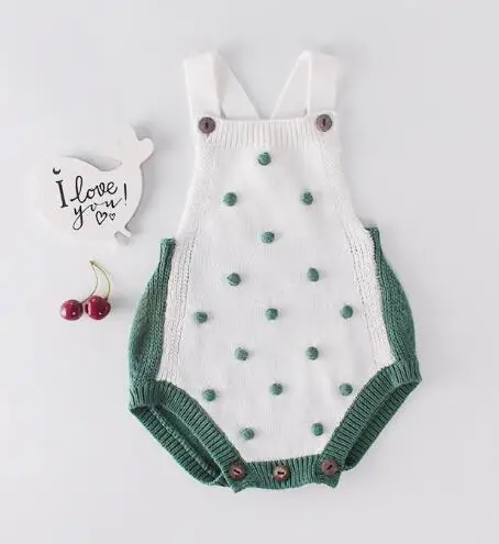 Вязаный детский комбинезон; осенняя одежда для новорожденных; Детский комбинезон с длинными рукавами и помпоном для маленьких мальчиков и девочек; комбинезон - Цвет: 82084 green romper