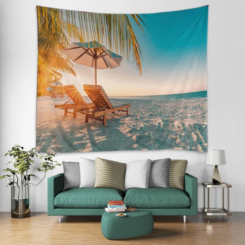 

New Home Scenery Cartoon Tapestries Decoration Woodland Home Decor Hanging Living Knitted Square Beach Printing Tapestry