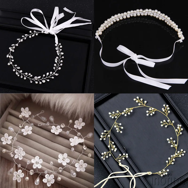 

Inofinn Handmade Headdress Beaded Rhinestone Wedding Headband Bride Headwear Party Jewelry Wedding Accessories
