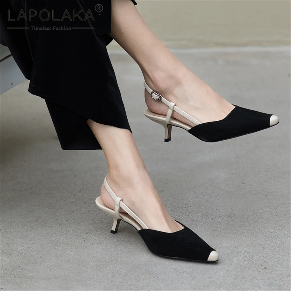 

Lapolaka Hot Sale Genuine Cow Leather Buckle Strap Elegant Pumps Woman Shoes Strange Style Black Green Shoes Woman Pumps