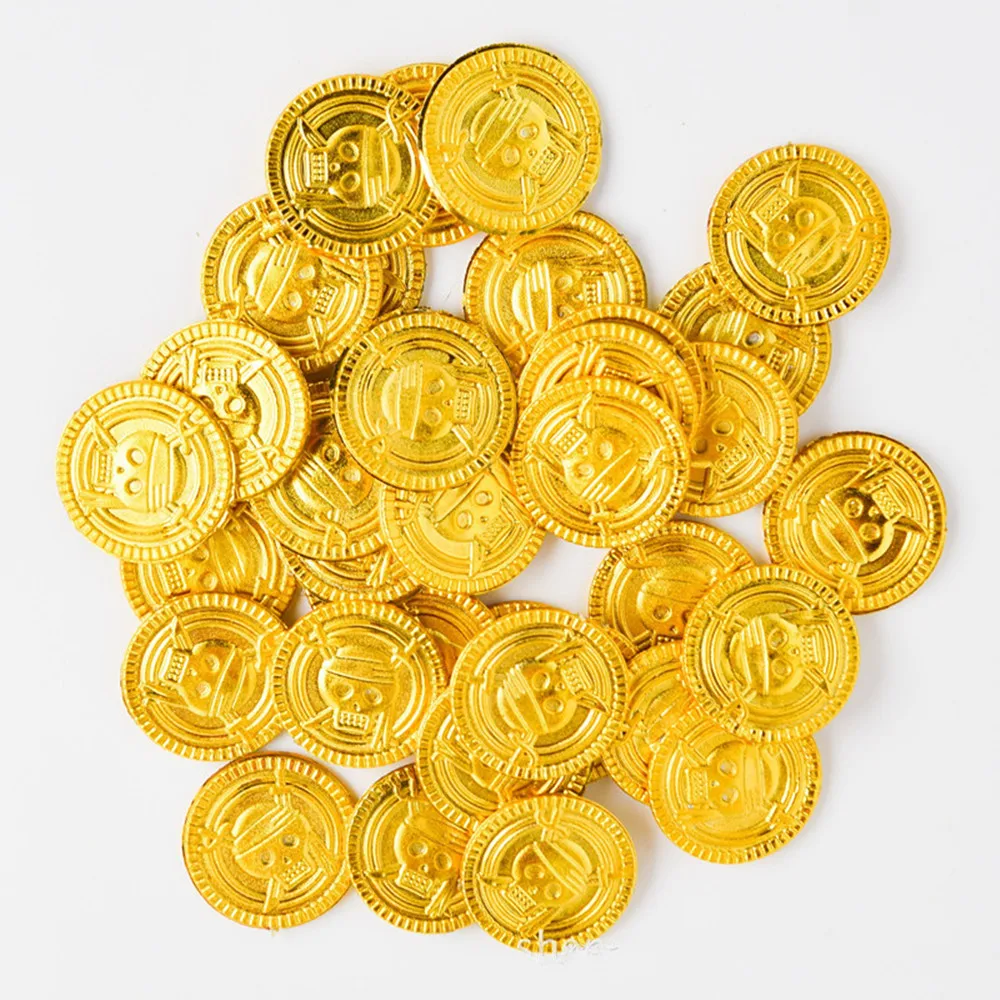 

50pcs Gold Coins Pirate Treasure Game Halloween Play Money Pirate Party Props Kids Children Party Christmas Decoration Supplies