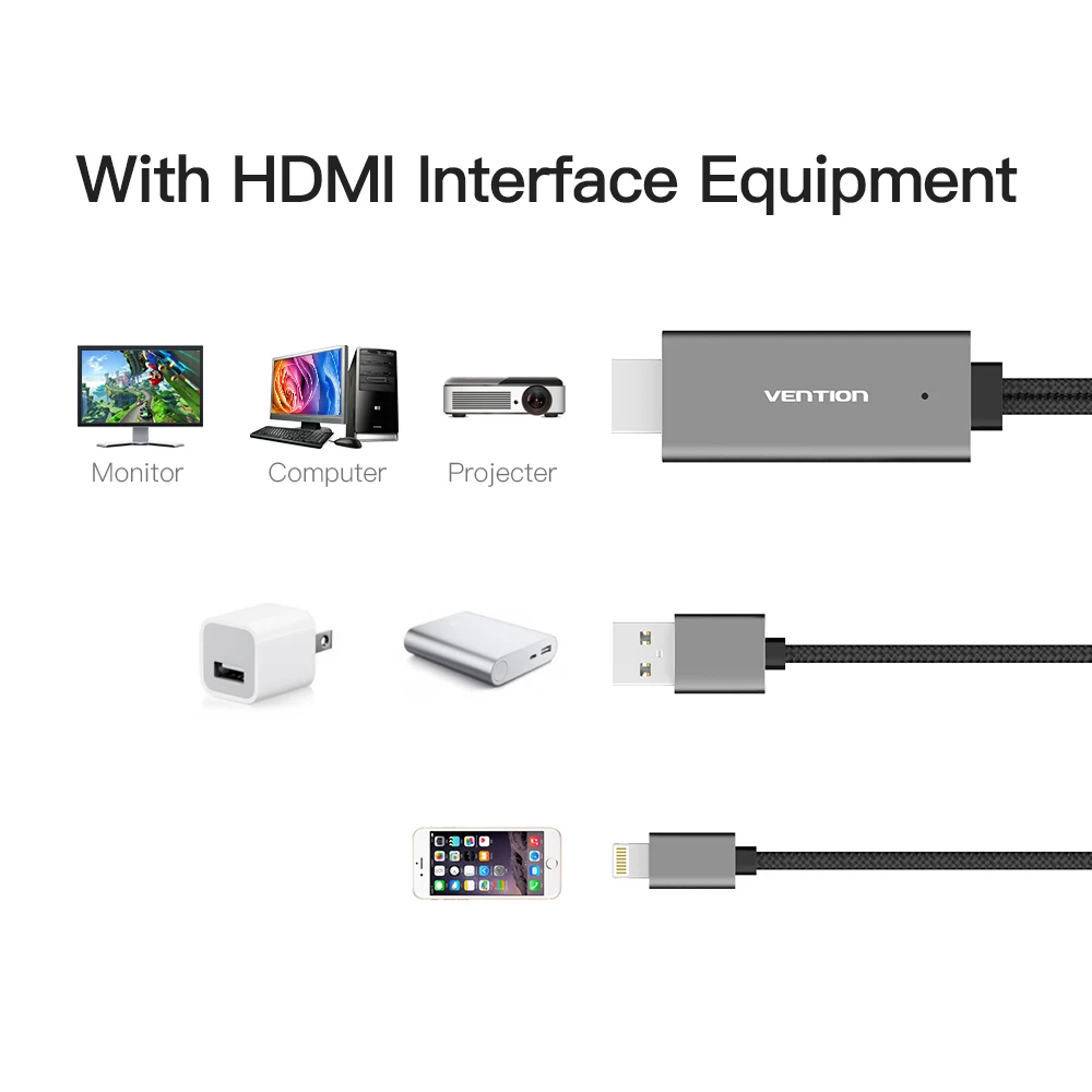 Vention HDMI кабель для iPhone 8Pin к конвертер адаптер цифровой av смартфонов iPad TV 1080P USB