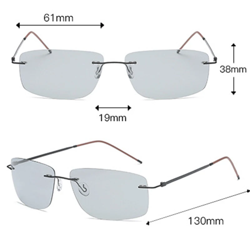 Ультралегкие бесцветные без оправы титановые поляризованные фотохроматические солнцезащитные очки на открытом воздухе