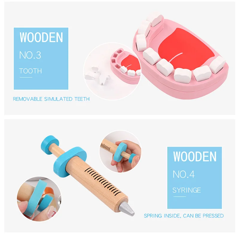 Brincar de Médico Médicos de Medicina de Madeira com Bolsa de Pano Crianças Jogo Brinquedos Grupo Cosplay Acessórios Ferramentas Dentista Brinquedo Educação Ty0396 10 Cosplay Acessórios Ferramentas Dentista Médicos de Medicina