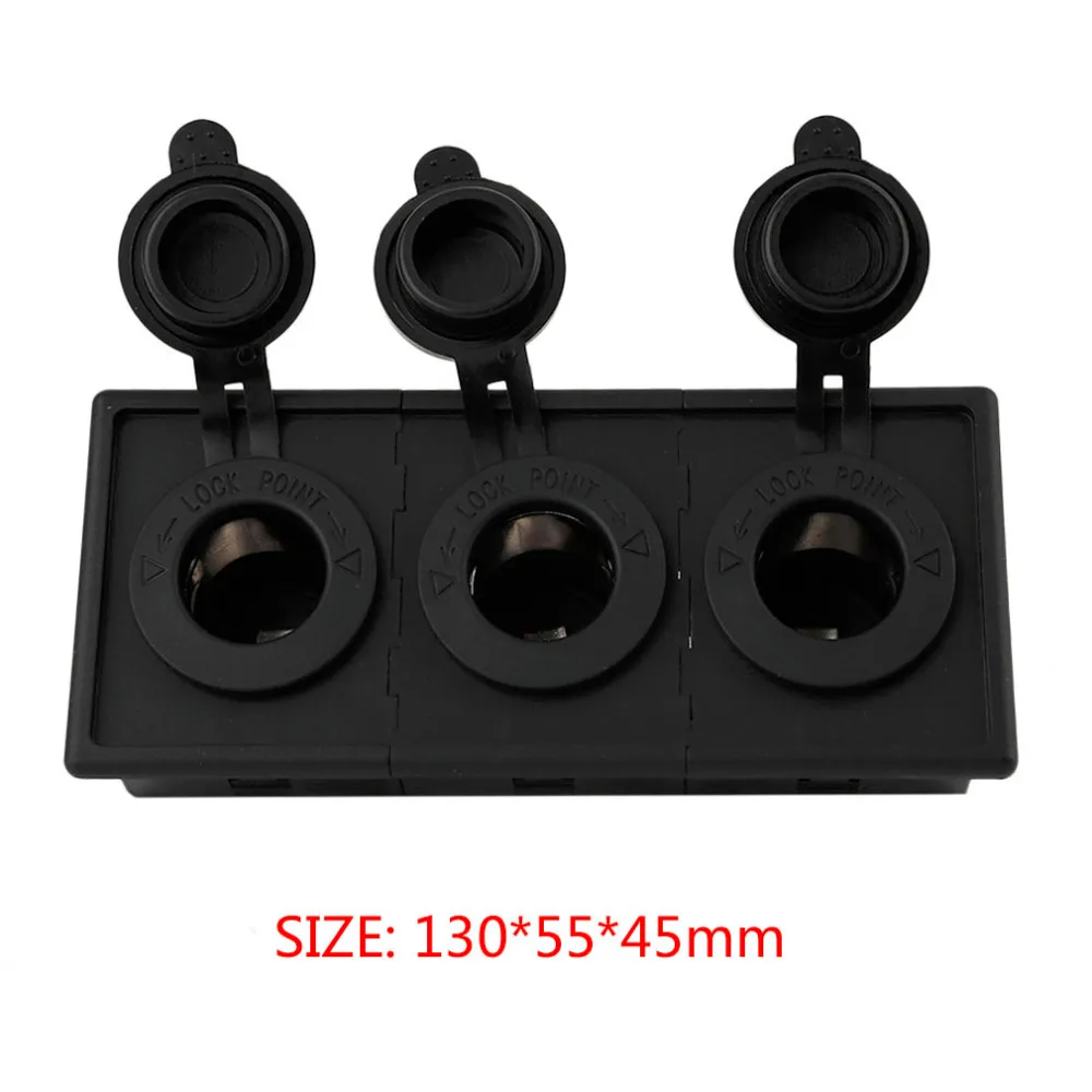 Black 12V/24V Power Socket ABS Housing Holder Kit With 3pcs Sockets