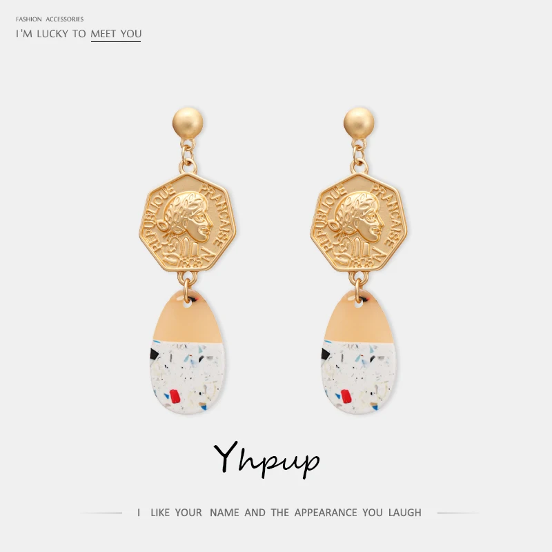 

Yhpup Fashion Zinc Alloy Acrylic Dangle Earrings Portrait Baroque Vintage Ethnic pendientes mujer for Female Party Jewelry Gift