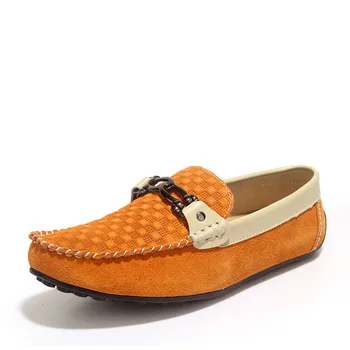 

Natural Suede Men Loafers Embossed Soft Breathable Men Shoes Casual Gommino Slip On Orange Blue
