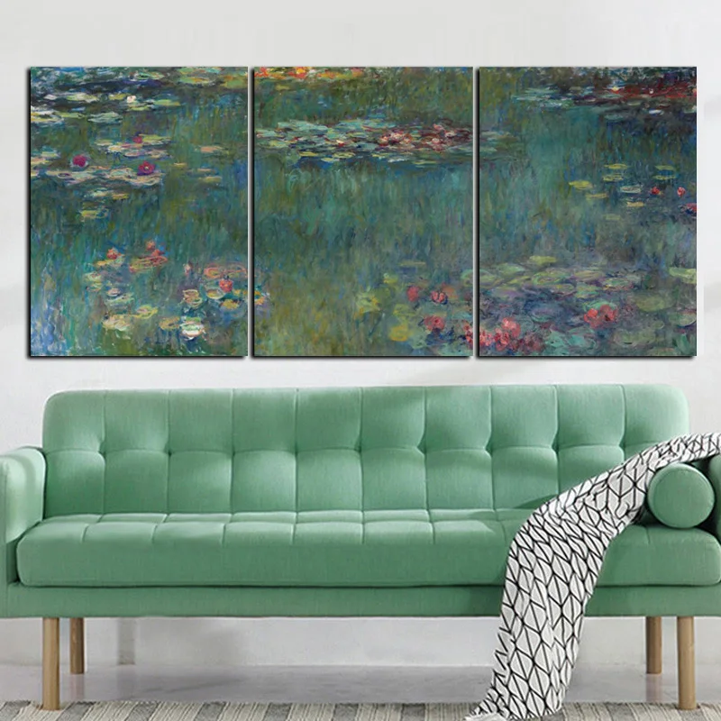 3Panel Print Claude Monet Lotus Impressionist Landscepe Painting on Canvas Painting Modular Picture Art Poster for Living Room 
