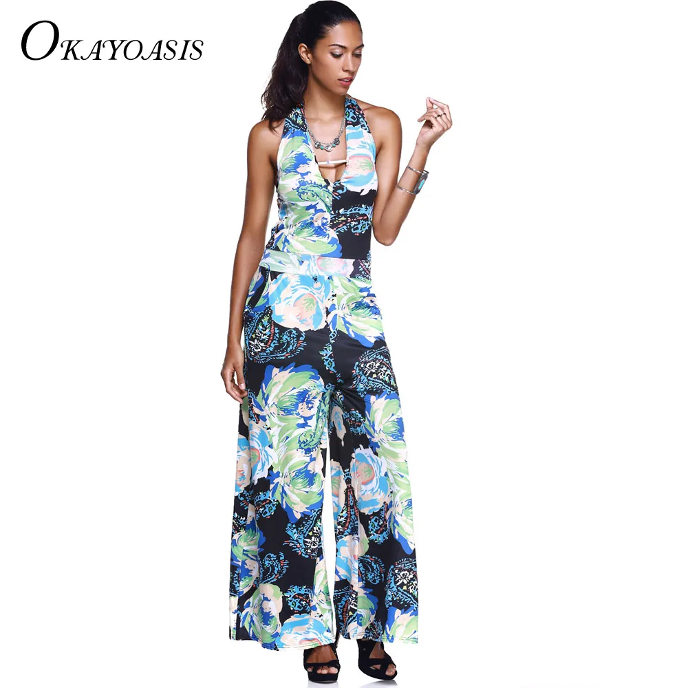 OKAYOASIS 2017 Summer Women Sexy Backless Jumpsuits Loose