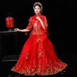 2018 XiuHe невесты торжественное платье Летний костюм в китайском стиле свадебные тосты займет 7 минут рукав нижний ящик