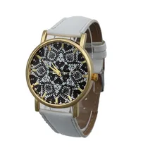 Paradise 2016 New Fashion Women Retro Geometry Printed Faux Leather Analog Quartz Wrist Watch Casual Women Gifts Free Shipping