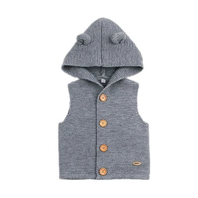 Хлопок для маленьких мальчиков с капюшоном жилет для мальчиков вязаный свитер одноцветное новорожденных куртка без рукавов детская одежда осень Верхняя детская одежда - Цвет: gray