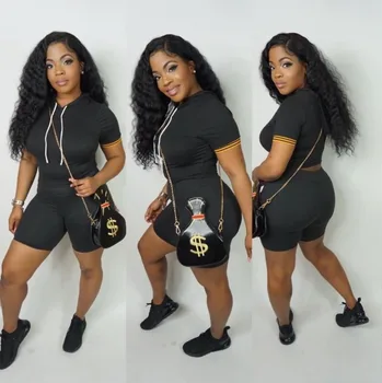 

Nightclub Women's Wear Solid Color Hooded Short Casual Tow Piece Outfits