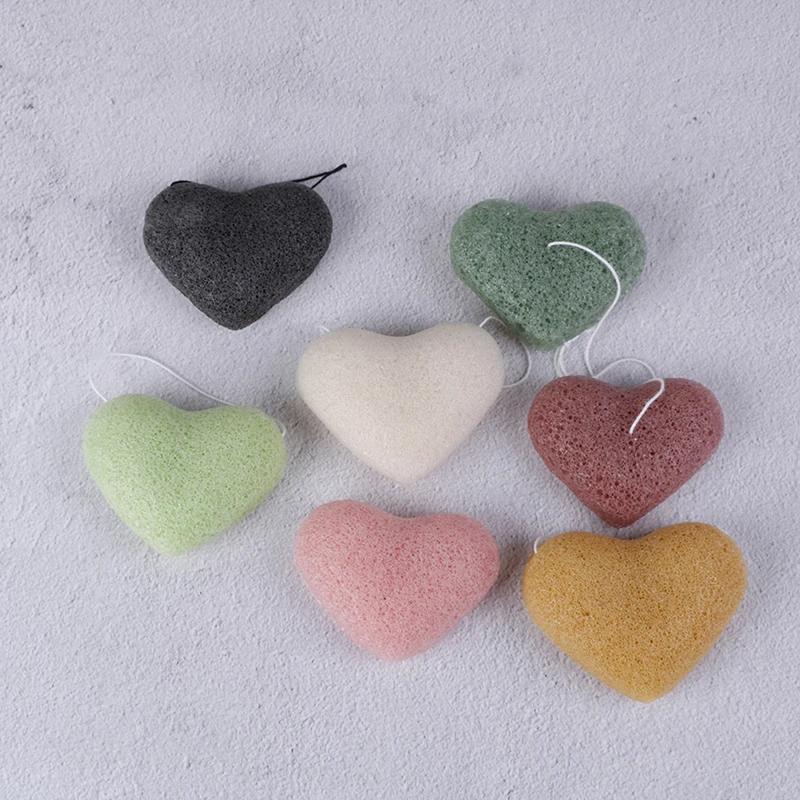 1Pc Heart-shaped Exfoliator Cleanse Konjac Sponge Natural Konjac Puff Face Wash Cleaning Sponge Esponja Makeup 7 Colors
