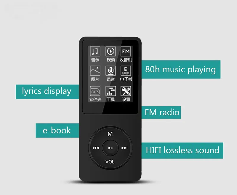 Newest MP4 Player 80 Hours Music Playing 1.8 Screen HIFI Sound MP4 8GB Portable Audio Video Player with E-book FM Radio Recorder Clock  (17)