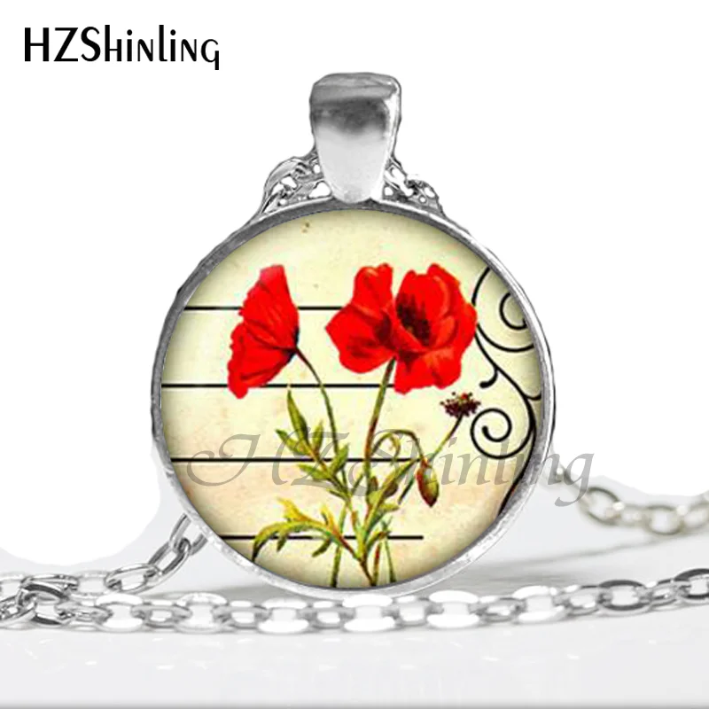 Поле цветов кулон ожерелье красный и белый цветок ювелирные изделия природа стеклянный кабошон для кулона ожерелье ювелирные изделия HZ1