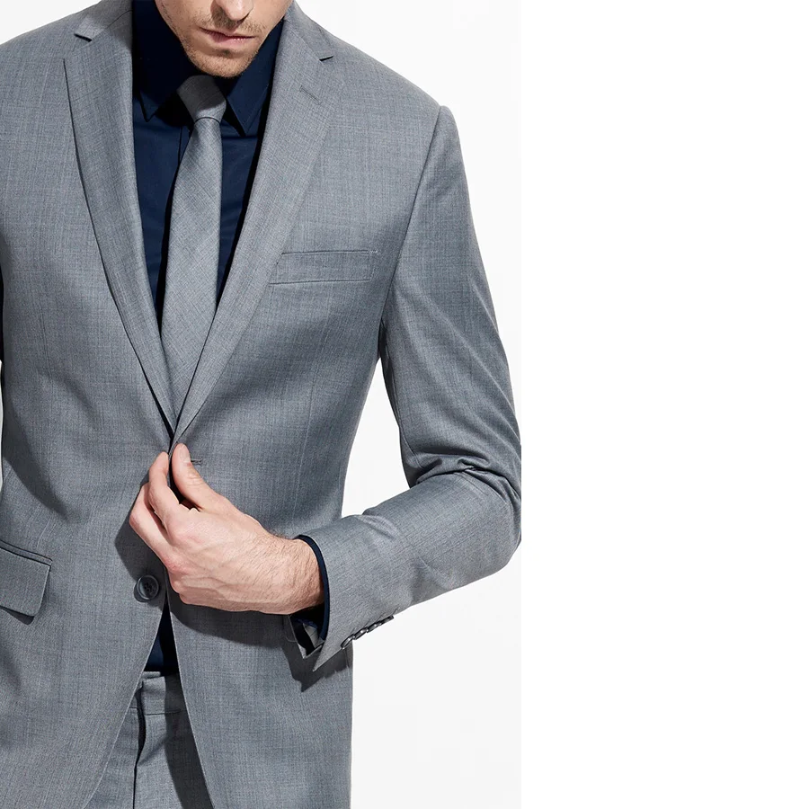 Top Design Neutral Grey Smart Casual Business Suit Slim Fit 2 Pcs (Jacket+Pants) Groom Tuxedos Wedding Suits Prom Party Suits