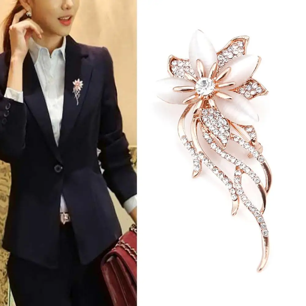 

Wedding Bridal Vintage Rhinestone Cat's Eye Stone Bouquet Flower Brooch Pin