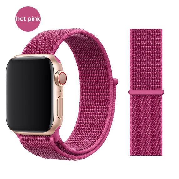 hot pink Дышащая повязка для apple Watch Series 4 3/2/1 полосы 38 мм 42 мм нейлоновая мягкая сменная Спортивная петля для iwatch 4 3 2 1 40 мм 44 мм - Цвет ремешка: hot pink