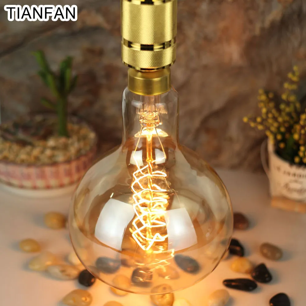 Tianfan R160 Винтаж большой Эдисон лампы E27 220 V 60 Вт Круглые ретро Античная лампа накаливания лампы Винтаж ламповая нить дизайнерский Декор свет