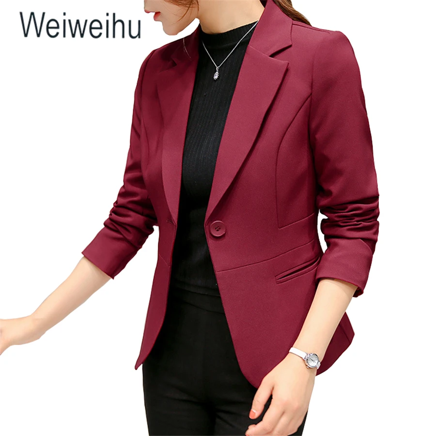 2020 Women's Blazer Pink Long Sleeve Blazers Solid One Button Coat Slim Office Lady Jacket