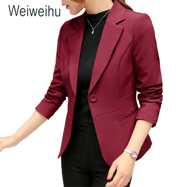 US $12.20 2020 Women's Blazer Pink Long Sleeve Blazers Solid One Button Coat Slim Office Lady Jacket Female T