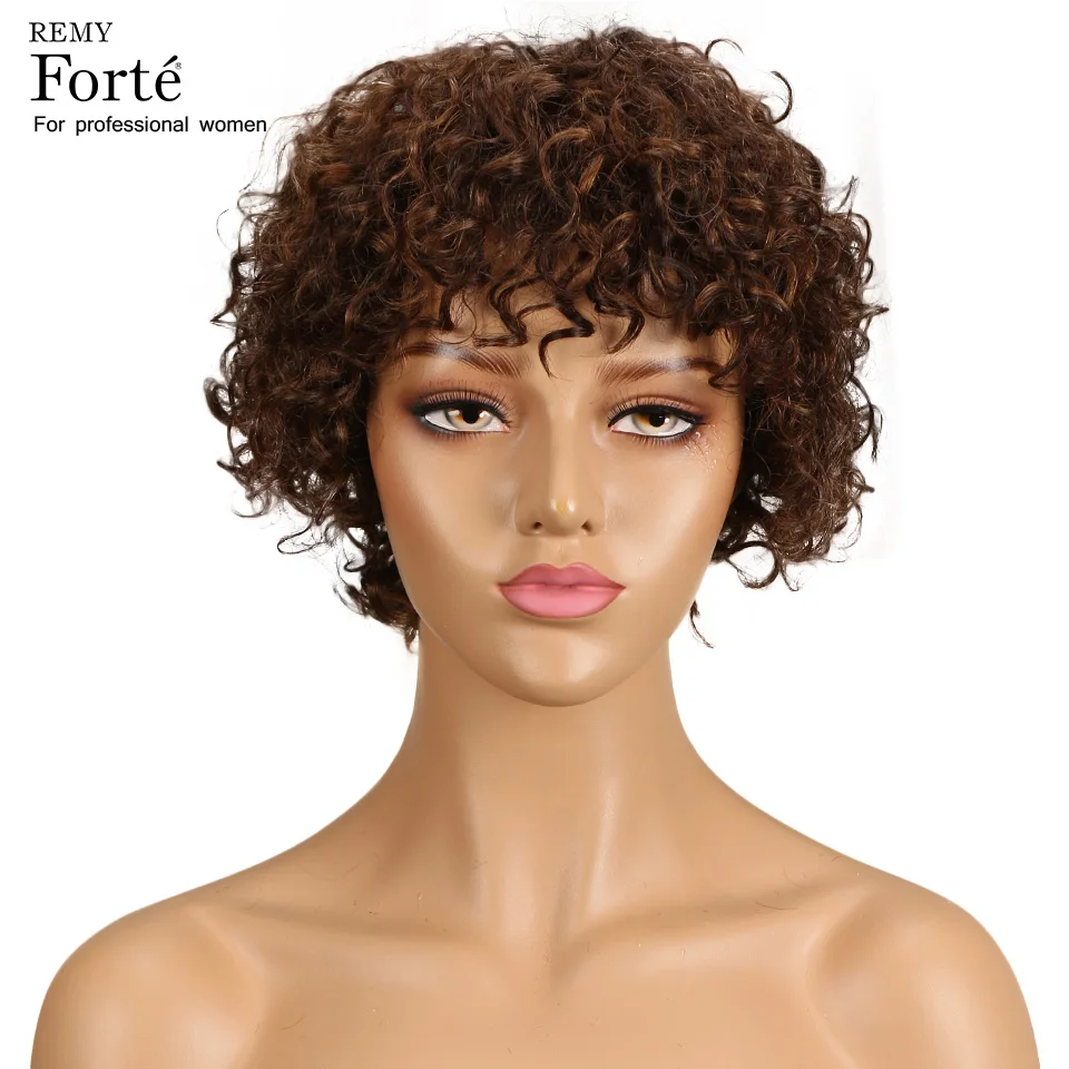 Remy Forte Короткие вьющиеся человеческие волосы парики 100% перуанские с