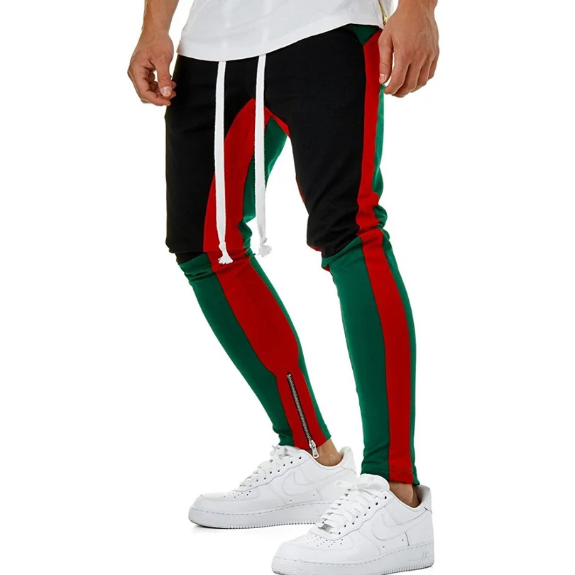 

BINHIIRO Men Pants Casual Cotton Mid Elastic Waist Spliced Pencil Pants Red Yellow Skinny Sweatpants Trousers Jogger Pants 2019