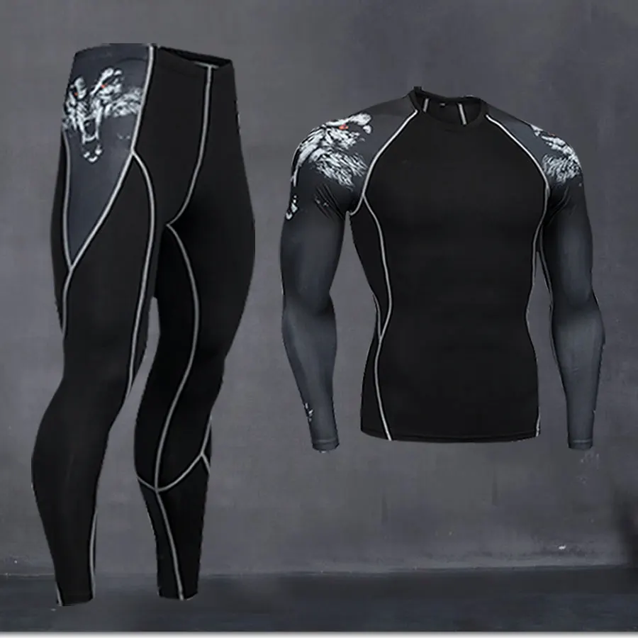 Термобелье, мужское длинное нижнее белье, компрессионная одежда, рубашка для фитнеса, мужская рубашка для бега, тренировочные штаны, термобелье - Цвет: sport suit 1