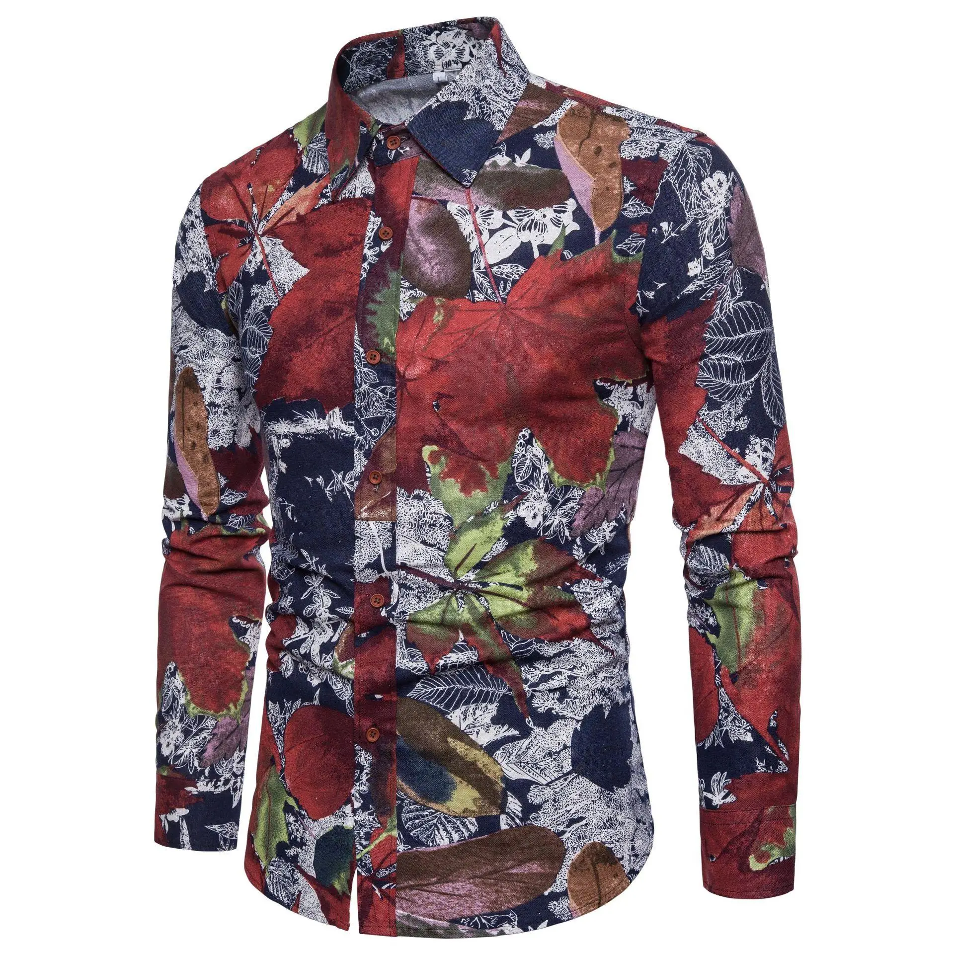 

Casual Blouse Men Floral Hawaiian Shirt Men's clothing Slim fit Social Shirt for Men Long Sleeve Plus size Flower