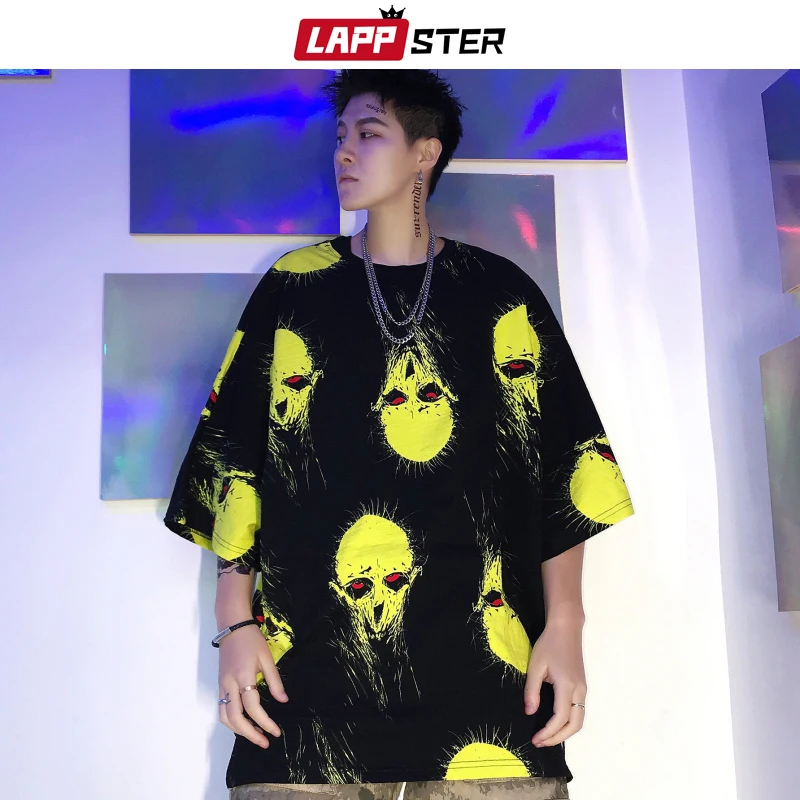LAPPSTER забавная футболка с инопланетянином Харадзюку, летняя мужская уличная одежда, хип-хоп Футболка большого размера, дизайнерские красные футболки с круглым вырезом, модные футболки