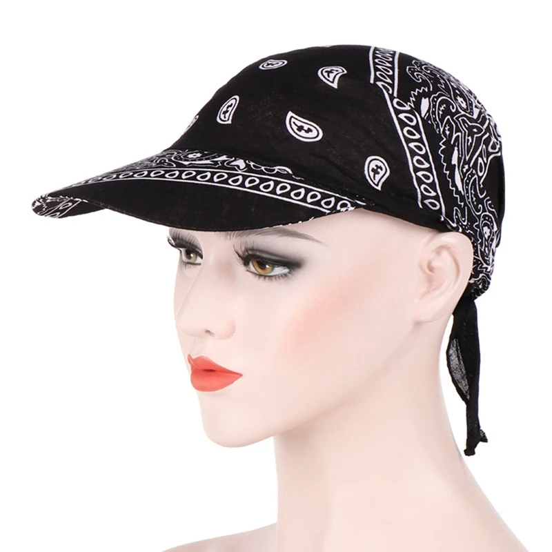 

New Womens Visor Hat Sunhat Printed Head Scarf Keep Warm Colorful multi-function Warm Sunscreen With Cap Cotton Print Headband