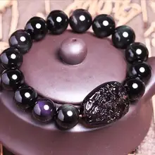 Открытие обсидиан bingcai qianshouqianyan Гуаньинь и Rat натальные бергамота цепи обсидиан бисер Браслеты