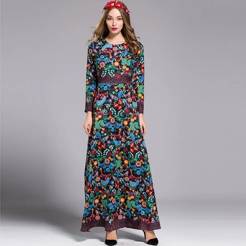 High quality maxi dresses with flowers 2017 fashion runway retro royal