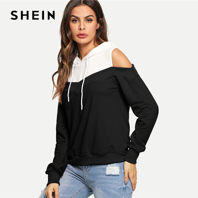 SHEIN Толстовка С Открытыми Плечами И Капюшоном Женская Осенняя Повседневная Толстовка С Длинными Рукавами