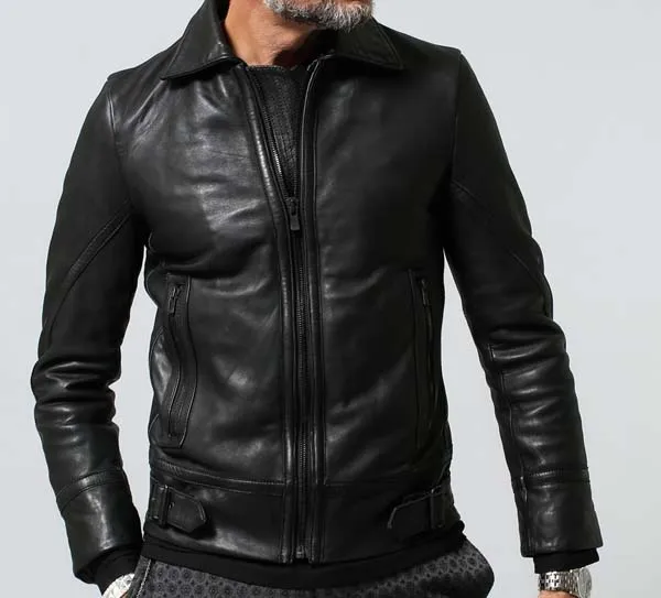 

New men's genuine leather sheepskin coat Moto & Biker jackets for male cotton padded short overcoat black plus size xxxl 2xl 3xl