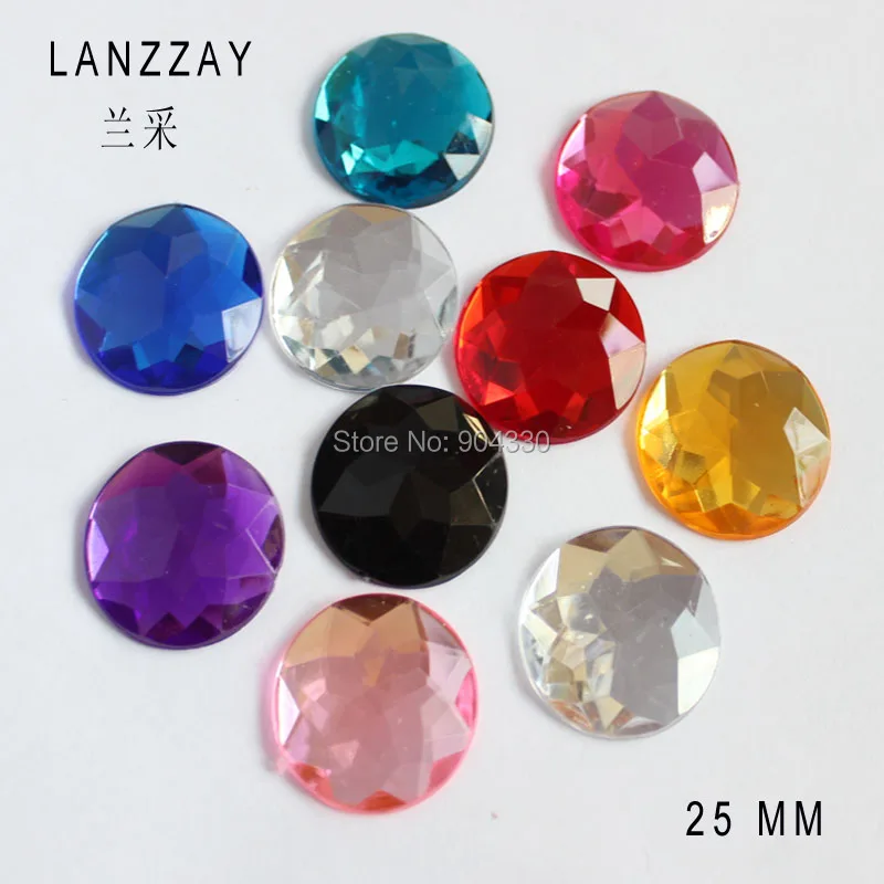 

Free Shipping LANZZAY 50pcs 25MM Round Flat Back Rhinestone Triangular Facets Acrylic Diamond DIY Jewelry Craft Decoration