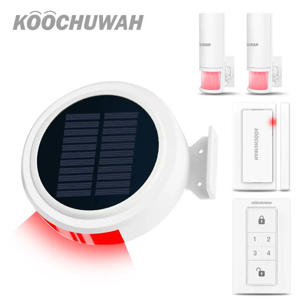 

Koochuwah Home Security System Wireles Solar Siren GSM Auto Alarm Support 2G Network SMS and Calling Outdoor Motion Sensor PIR