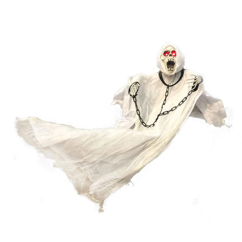 36 дюймов 90 см высокий белый Хэллоуин украшения Висячие Призрак с цепочкой светильник глаза звук и датчик для Хэллоуина реквизит
