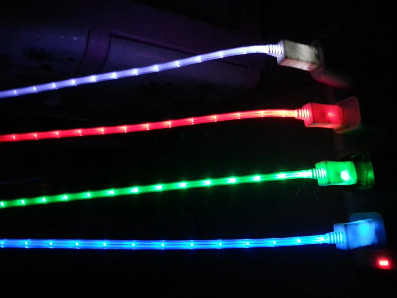 Free Shipping DHL, 100PCS/Lot, Cheapest Light Phone USB Cable,New LED Light Luminous Micro USB
