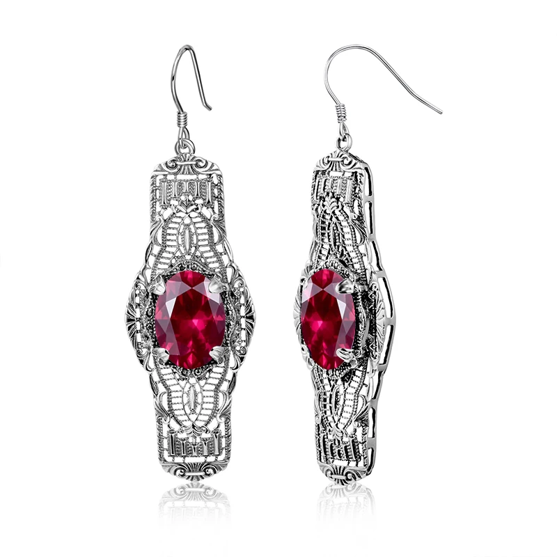 

925 Sterling Silver Earrings Women Vintage Lab Ruby Sapphire Topaz CZ Stone Evening Party Wedding Earring Fashion Charm Jewelry