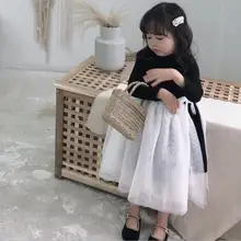 Платье с длинными рукавами в стиле пэчворк в Корейском стиле для маленьких девочек; Детские платья; коллекция года; сезон весна-осень; Новое Модное детское платье; ws361