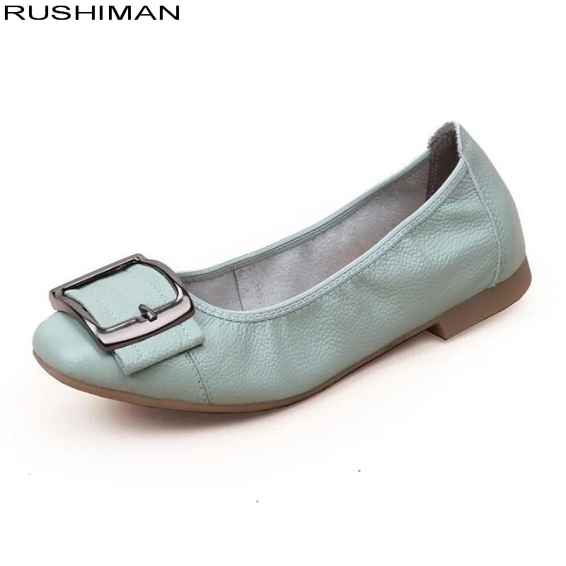 

RUSHIMAN Plus Size Spring\Autumn Genuine Leather Shoes Flat Heel Shoes Women Casual Shoes Comfortable Ballet Flats